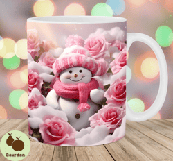 3d snowman christmas mug wrap, 11oz  15oz mug template, mug sublimation design, pink roses mug wrap template, instant di