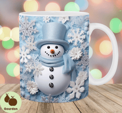 3d snowman christmas mug wrap, 11oz  15oz mug template, mug sublimation design, snowflakes mug wrap template, instant di