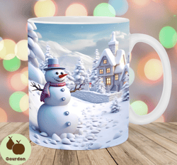 3d snowman christmas mug wrap, 11oz and 15oz mug template, mug sublimation design, mug wrap template, instant digital do