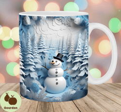 3d snowman mug wrap, 11oz  15oz mug template, christmas mug sublimation design, winter mug wrap template, instant digita