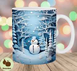 3d snowman mug wrap, 11oz and 15oz mug template, mug sublimation design, christmas forest mug wrap template, instant dig