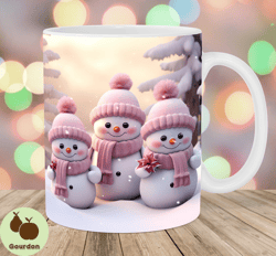 3d snowman mug wrap, 11oz and 15oz mug template, pink mug sublimation design, christmas mug wrap template, instant digit