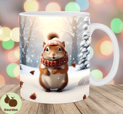 3d squirrel christmas mug wrap, 11oz and 15oz mug template, mug sublimation design, mug wrap template, instant digital d