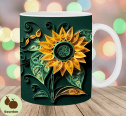 3d sunflower mug wrap, 11oz  15oz mug template, mug sublimation design, botanical mug wrap template, instant digital dow