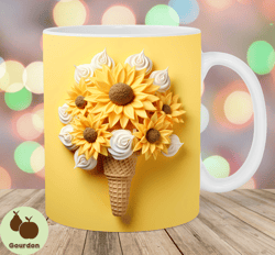 3d sunflowers icecream mug wrap, 11oz and 15oz mug template, mug sublimation design, mug wrap template, instant digital