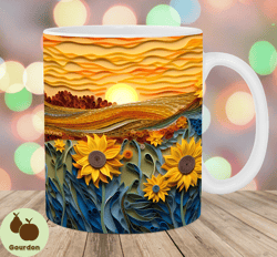 3d sunflowers mug wrap, 11oz  15oz mug template, mug sublimation design, sunrise landscape mug wrap template, instant di