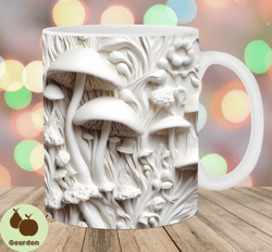 3d white mushrooms mug wrap, 11oz  15oz mug template, mug sublimation design, mug wrap template, instant digital downloa