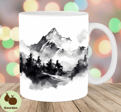 alcohol ink mountain landscape mug wrap, 11oz  15oz mug template, mug sublimation design, mug wrap template, instant dig