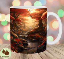 autumn forest landscape mug wrap, 11oz and 15oz mug template, mug sublimation design, mug wrap template, instant digital