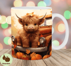 autumn highland cow mug wrap, 11oz  15oz mug template, pumpkins mug sublimation design, mug wrap template, instant digit