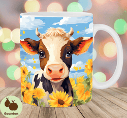 baby cow mug wrap, 11oz  15oz mug template, mug sublimation design, sunflowers mug wrap template, instant digital downlo