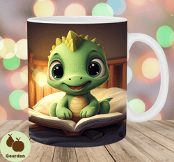 baby dinosaur reading book mug wrap, 11oz  15oz mug template, mug sublimation design, mug wrap template, instant digital