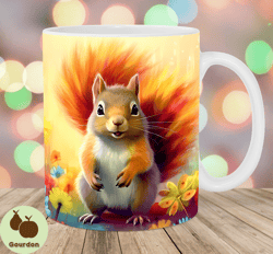 colorful squirrel mug wrap, 11oz and 15oz mug template, mug sublimation design, mug wrap template, instant digital downl