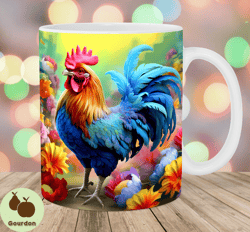 colorful rooster mug wrap, 11oz  15oz mug template, mug sublimation design, mug wrap template, instant digital download