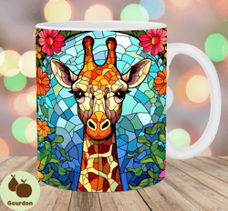 colorful stained glass giraffe mug wrap, 11oz  15oz mug template, mug sublimation design, mug wrap template, instant dig