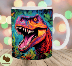 colorful trex mug wrap, 11oz  15oz mug template, mug sublimation design, dinosaur mug wrap template, instant digital dow