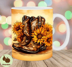 cowboy boots mug wrap, 11oz and 15oz mug template, mug sublimation design, sunflowers mug wrap template, instant digital