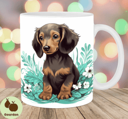 dachshund mug wrap, 11oz and 15oz mug template, mug sublimation design, flowers mug wrap template, instant digital downl