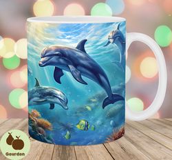 dolphins ocean world mug wrap, 11oz  15oz mug template, mug sublimation design, mug wrap template, instant digital downl