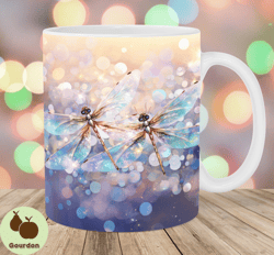 dragonfly mug wrap, 11oz and 15oz mug template, mug sublimation design, sparkling glitter mug wrap template, instant dig