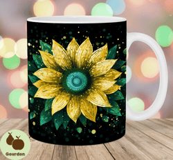 glitter green yellow sunflowers mug wrap, 11oz  15oz mug template, mug sublimation design, mug wrap template, instant di