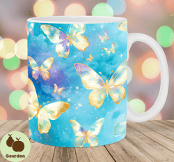 glitter holographic butterflies mug wrap, 11oz  15oz mug template, mug sublimation design, mug wrap template, instant di