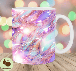 glitter holographic mug wrap, 11oz  15oz mug template, pink mug sublimation design, opal mug wrap template, instant digi