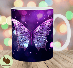 glitter purple butterfly mug wrap, 11oz and 15oz mug template, mug sublimation design, mug wrap template, instant digita