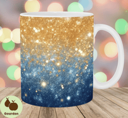 gold blue glitter mug wrap, 11oz  15oz mug template, mug sublimation design, sparkling mug wrap template, instant digita