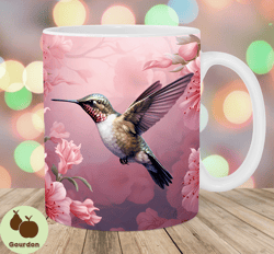 hummingbird mug wrap, 11oz  15oz mug template, mug sublimation design, flowers mug wrap template, instant digital downlo