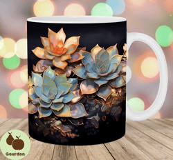 succulent flowers mug wrap, 11oz  15oz mug template, mug sublimation design, mug wrap template, instant digital download