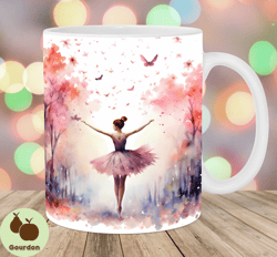 watercolor ballerina mug wrap, 11oz and 15oz mug template, mug sublimation design, butterfly mug wrap template, instant