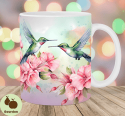 watercolor hummingbirds mug wrap, 11oz  15oz mug template, flower mug sublimation design, mug wrap template, instant dig