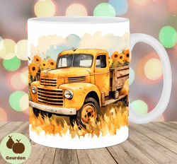 watercolor truck sunflowers mug wrap, 11oz  15oz mug template, mug sublimation design, mug wrap template, instant digita