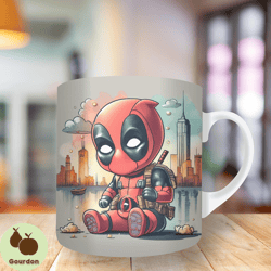 3d deadpool cityscape design mug wrap, 11oz and 15oz mug template, mug sublimation design, mug wrap template, instant di