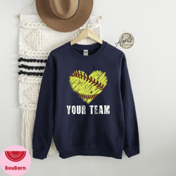 custom distressed softball heart sweatshirt, softball mom sweatshirt, distressed heart sweatshirt, custom baseball sweat