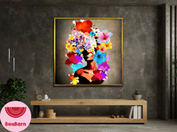 black woman head flowers wall art, girl flowers poster, flower woman poster, black art, black girl print,flower woman pa