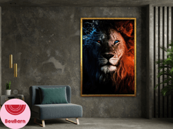 blue eyed lion, lion king canvas wall art design, lion canvas set, lion poster, animal wall art, animal poster, framed c