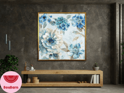 blue flowers canvas art,flower canvas painting, flower poster, floral art work, wall art canvas design, framed canvas re