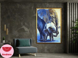blue tones elephant canvas wall art, elephant wall hangings, animals poster, wall art canvas design, ready to hang decor