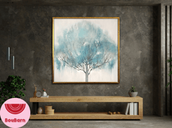 blue tree painting print, landscape art, view poster, contemporary artwork, wall art canvas design, framed  canvas ready