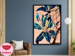 botanical painting, botanical leaves canvas print, large wall art, flower poster, wall art canvas design, framed canvas