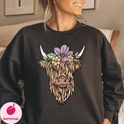 spring highland cow sweatshirt  cow sweatshirt  cute cow sweatshirt  highland cow gift  cow gift for her  western crewne