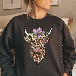 spring highland cow sweatshirt cow sweatshirt cute cow sweatshirt highland cow gift cow gift for her western crewneck