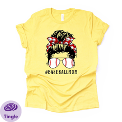 baseball mom, messy bun baseball mom with baseball sunglasses print design on premium bella  canvas unisex shirt,