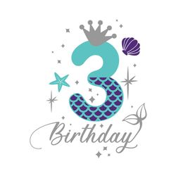 3rd birthday mermaid svg, birthday svg, happy birthday svg, 3rd birthday svg, birthday mermaid svg, mermaid birthday svg