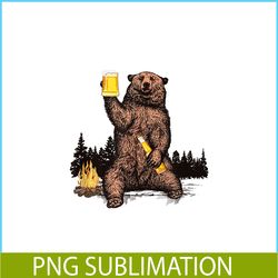 bear drinking beer png camp fire woods outdoor png funny grizzly png