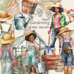 watercolor gardening clipart | farmhouse, rustic garden illustration clip art png