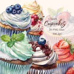 watercolor cupcakes clipart. sweets, muffin, cakes, dessert illustration set. bakery clip art png