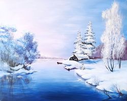 painting landscape "frosty morning on the river"